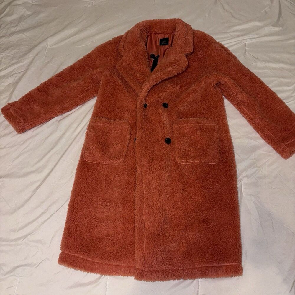 Wild Fable XS Coral Double Breasted Boho Teddy Bear Coat W Patch Pockets NWT